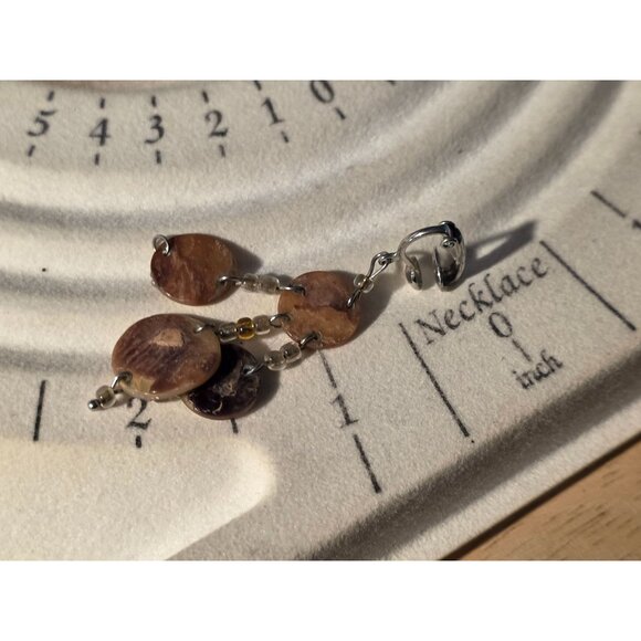 Handmade Dangle Earrings With Mother-Of-Pearl Discs & Beads - Picture 2 of 2